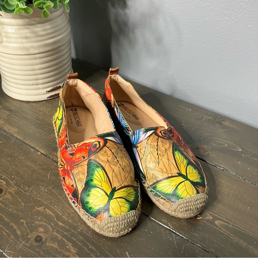 Anuschka Anika Printed Leather Espadrille Loafer Art Shoes 8 Women’s Butterfly